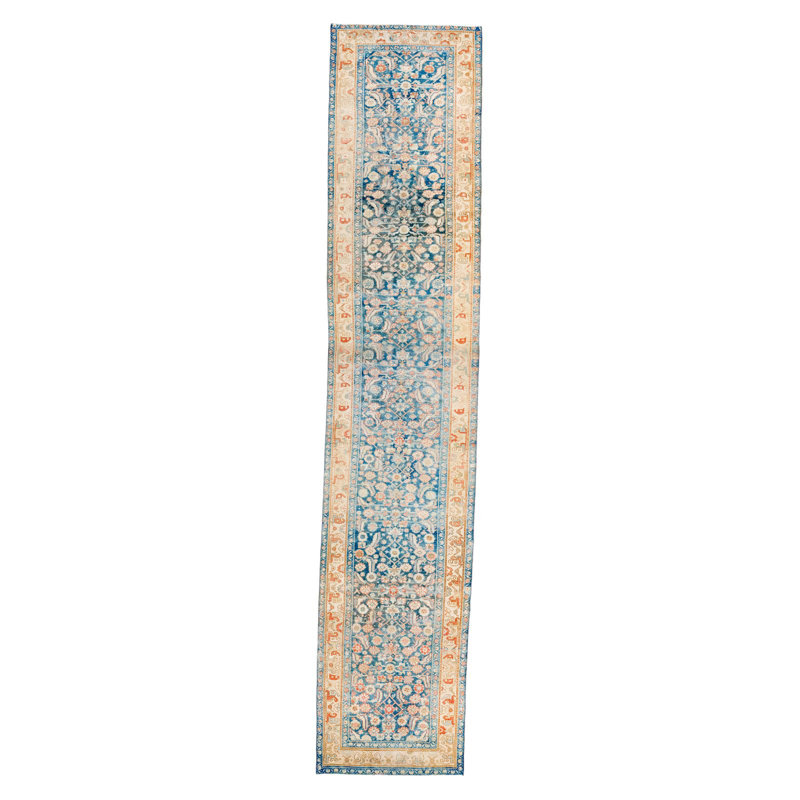 Tapis beige / bleu unique de 3 pi 5 po x 15 pi 11 po