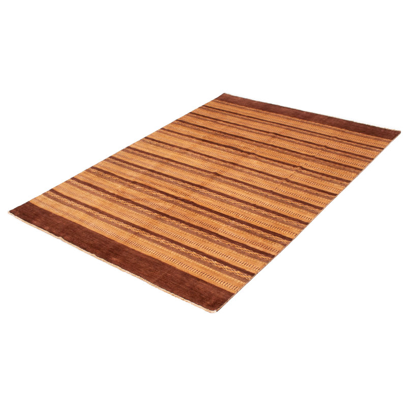 Tapis rectangulaire en laine noué à la main de conception unique 6 pi 7 po x 10 pi Sheredan nouvel âge brun / crème / brun clair