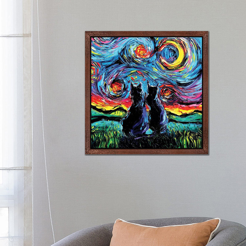 Van Gogh's Cats 1 Piece Painting on Canvas, 45.72 cm H x 45.72 cm W, Brown Framed