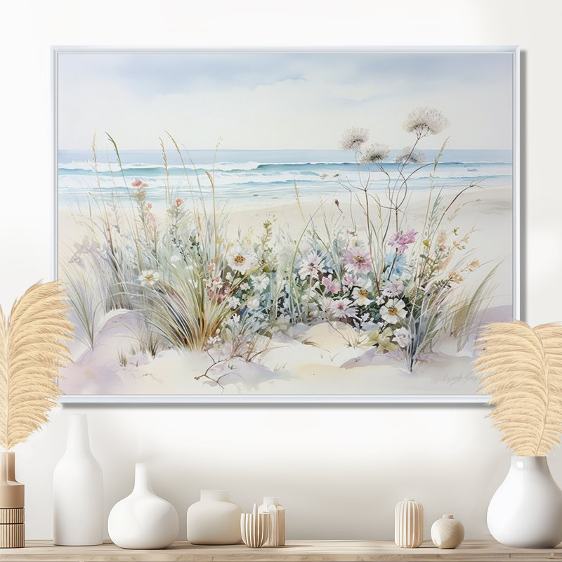 Wildflowers On The Beach II, 16" H x 32" W, Floater Framed Print, White
