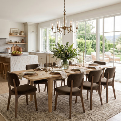 9-Piece Extendable Dining Table Set with Upholstered Solid Wood Chairs