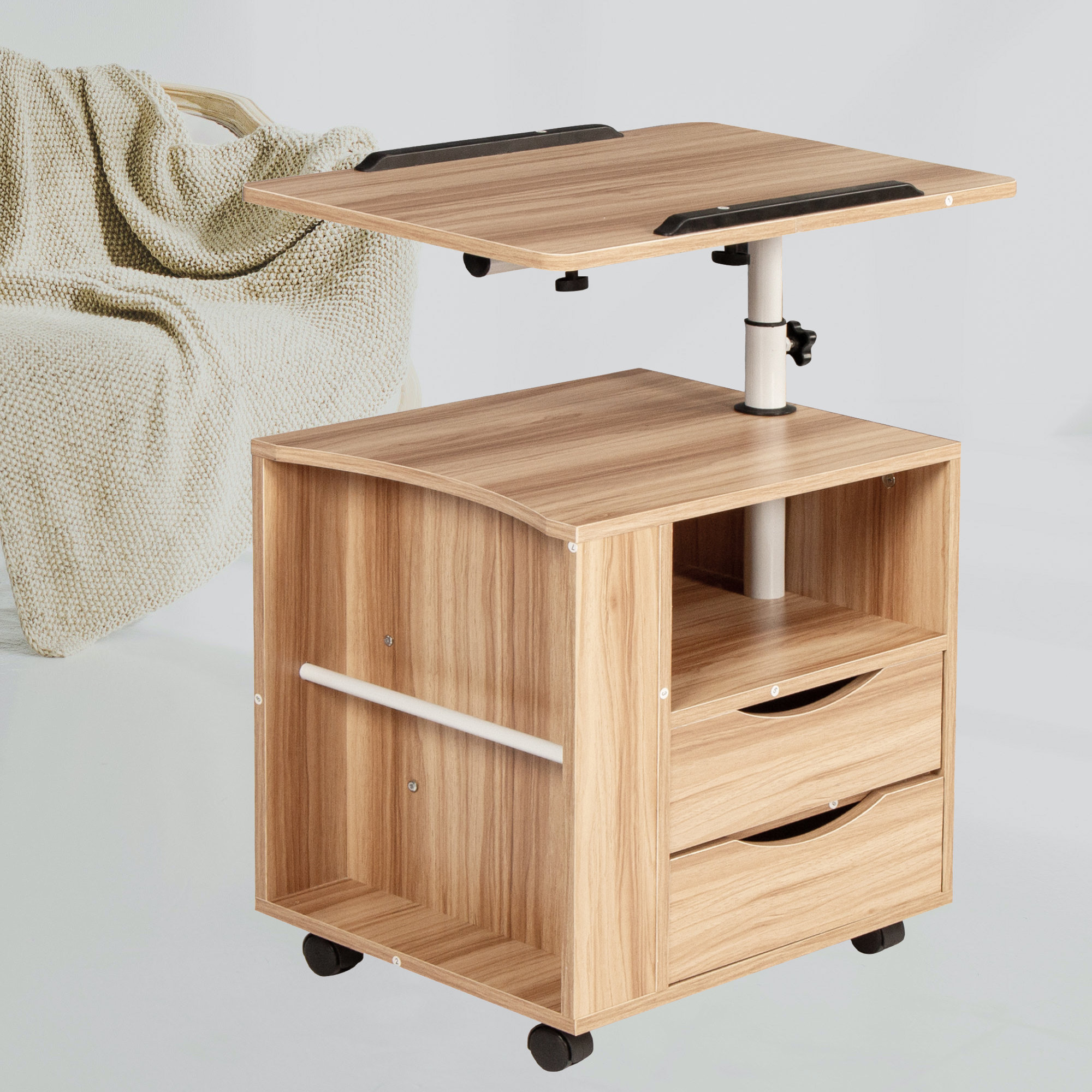 Latitude Run® Upgraded Multifunctional Height Adjustable Overbed End