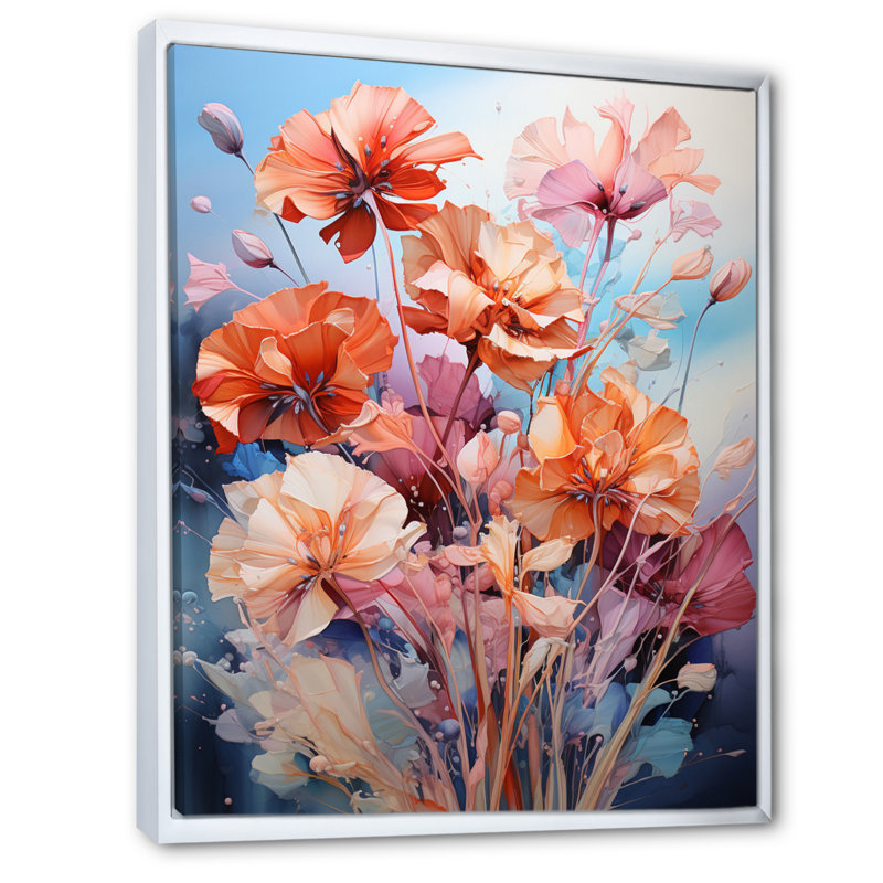 Oeillets représentation acrylique multicolore III - décoration murale florale et botanique, H 32 po x l 24 po x P 1 po
