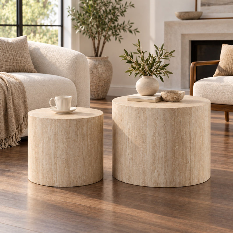 Tables d'appoint rondes en bois, Natural