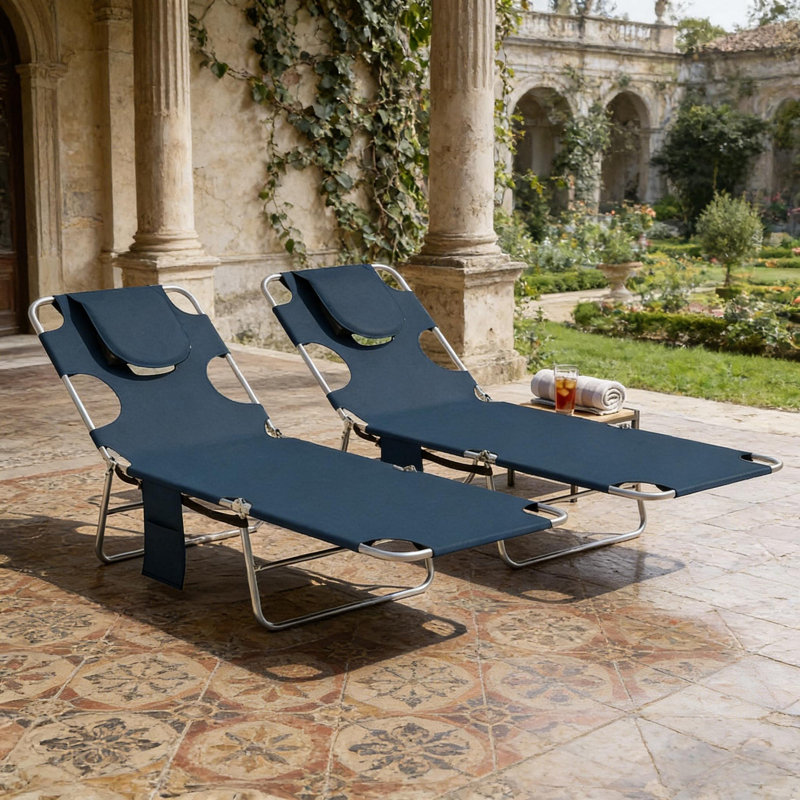 Méridiennes d'extérieur, 2 chaises de bronzage, Bleu très foncé
