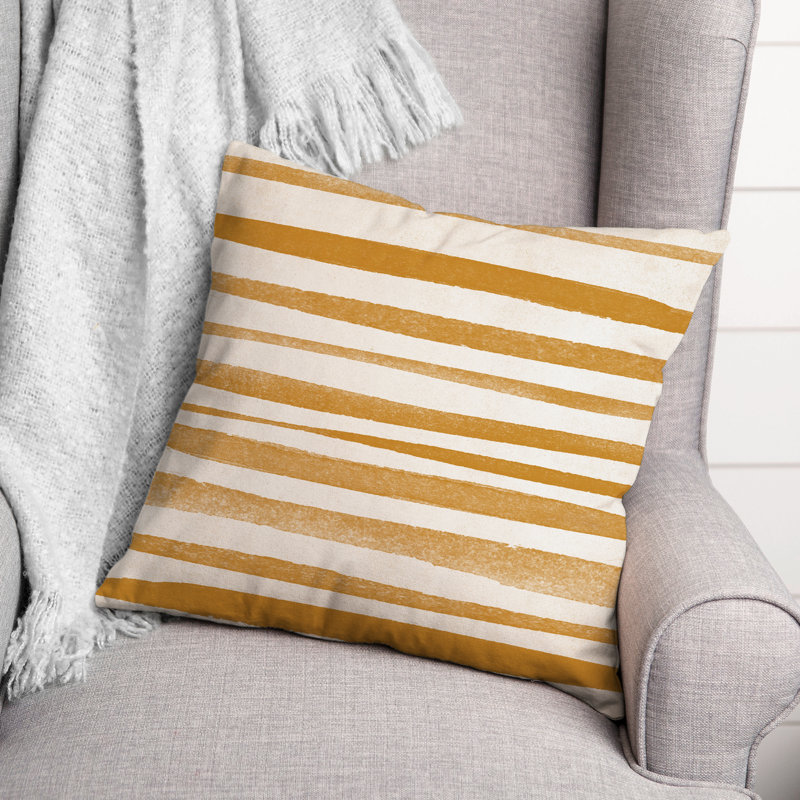  Coussin décoratif intérieur / extérieur à rayures, Orange / Jaune
