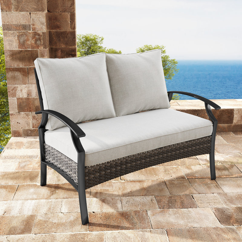 Causeuse d'extérieur en métal avec coussins Charron, Beige