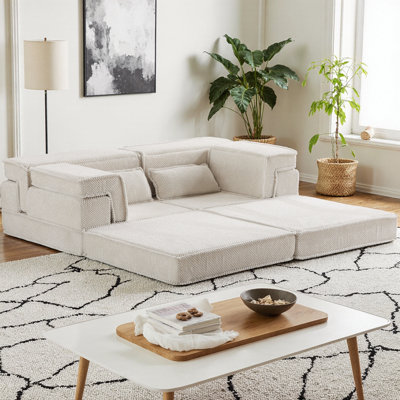 Modular Mahjong Sofa with Memory Foam, Convertible Floor Sofa Bed with Circle Fleece Fabric, DIY Boneless Loveseat for Living Room, No Assembly Required