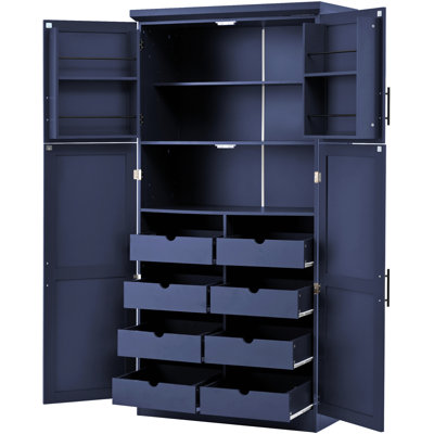 Armoire de cuisine autoportante 35,5 x 17,6 x 70,9 pouces, grande armoire de rangement avec 4 portes, 2 tablettes de porte, 8 plateaux coulissants et tablette réglable pour la salle à manger