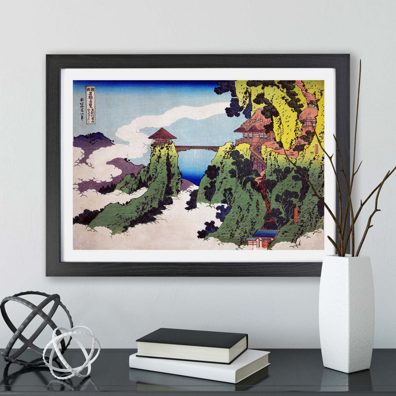 The Hanging-Cloud Bridge by Atsushika Hokusai - Framed Print, 33cm H x 45cm W x 2cm D, Black