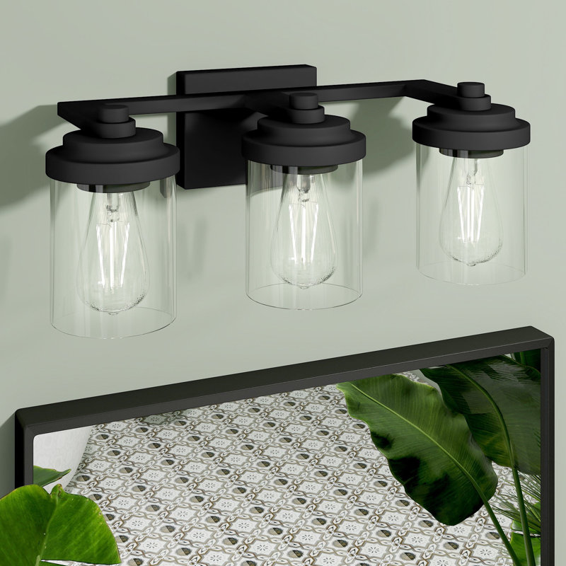 Classic Black Bathroom Vanity Lamp with Glass Lampshade, Bulb Not Included, 3 Lights