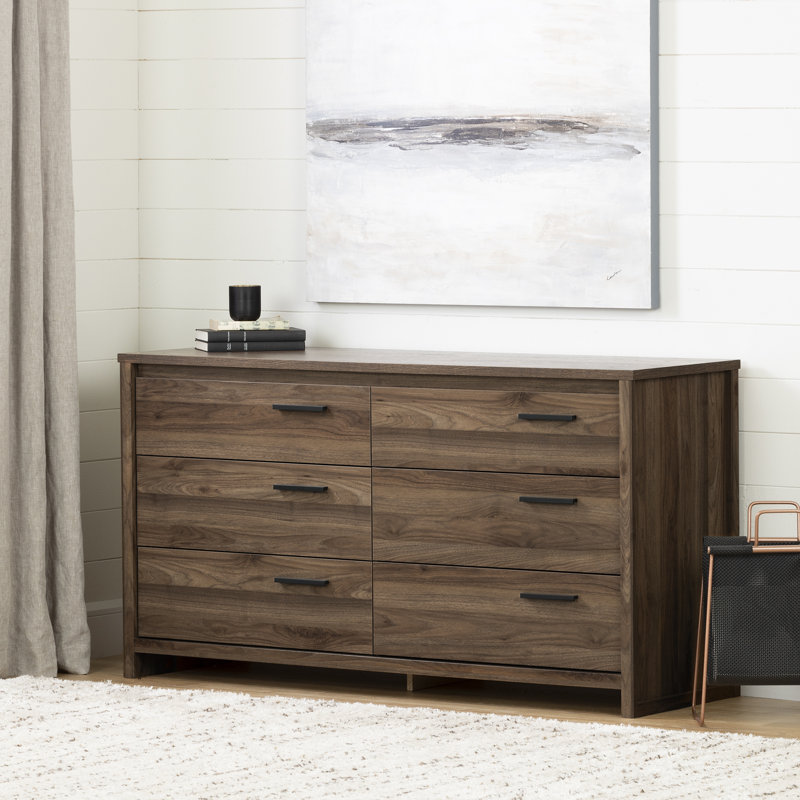 Commode 6 tiroirs Lensky, Noyer naturel