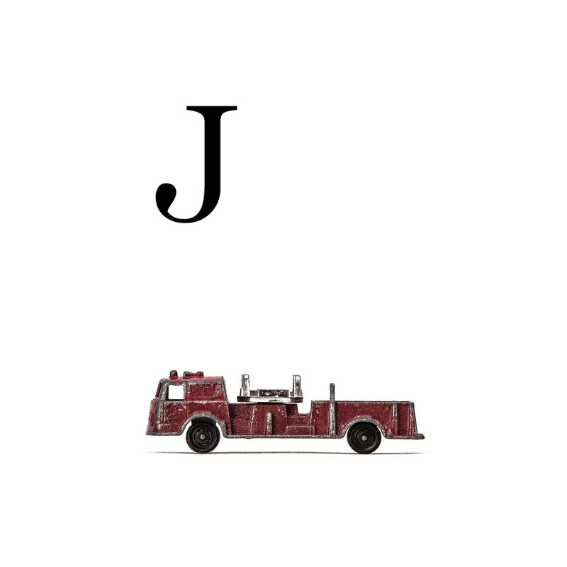 J Fire Engine Letter - Print on Canvas, Wrapped Canvas, 20.32 cm H x 30.48 cm W