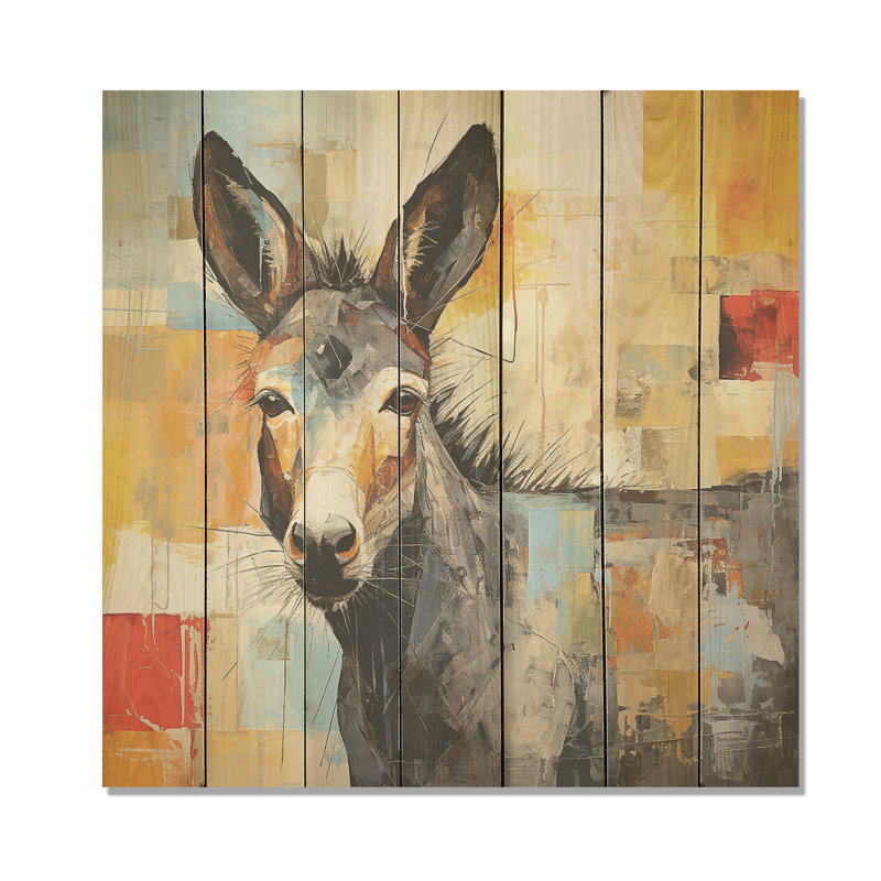 Patchwork Donkey Pastures II - âne sur bois, H 15 po x l 15 po