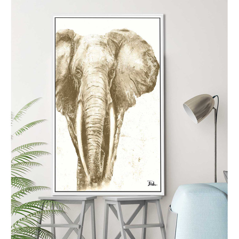 «Mute Elephant», reproduction de peinture acrylique, H 33,5 po x l 21,5 po x P 2 po, Cadre flottant blanc