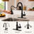 Pull‑Down High‑Arc Single‑Handle Kitchen Sink Faucet with 3‑Function Spray Head and 10‑Inch Deck Plate, Modern Kitchen Faucet,Black-59052245