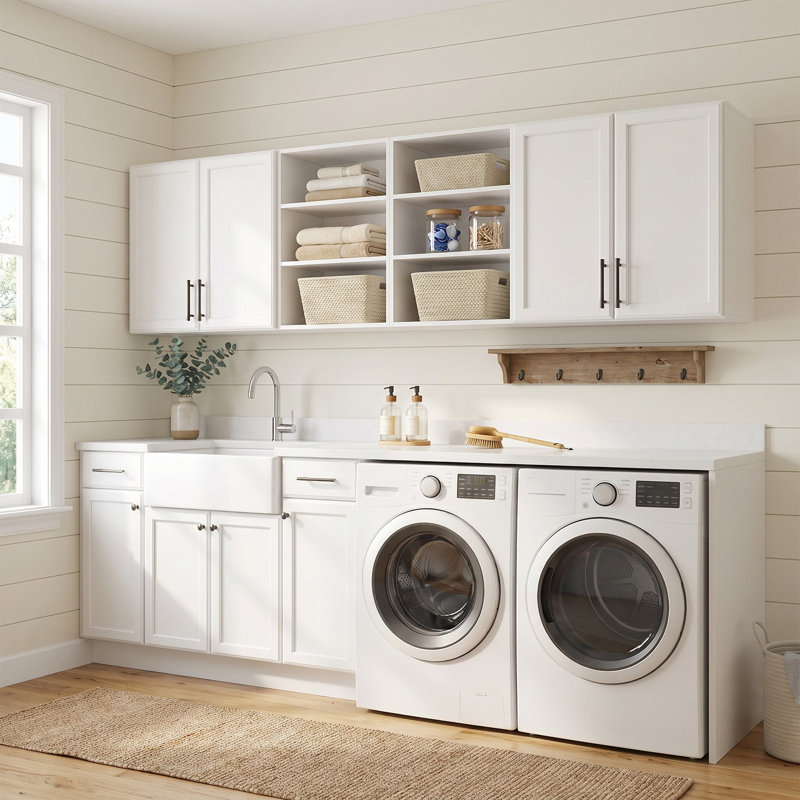 78.6"W Laundry Room Cabinets Shelves Set