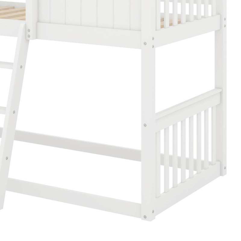 Twin Over Twin House Bunk Bed With Ladder, White