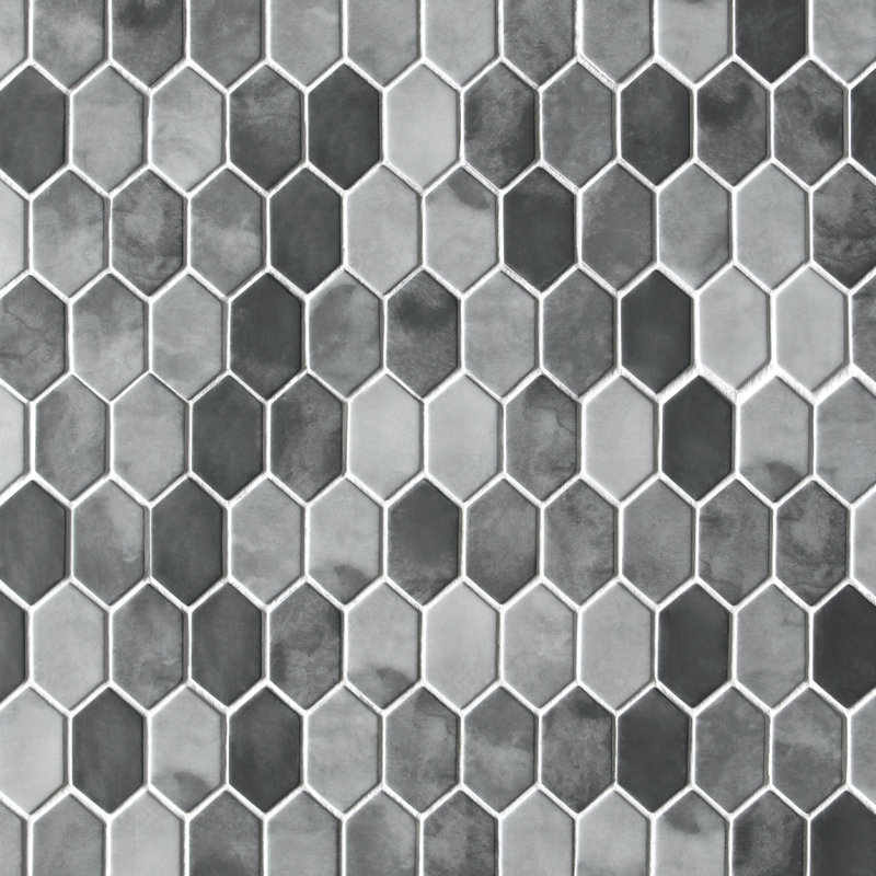 Carreau de mosaïque en verre recyclé hexagonal 10,75 po x 10,12 po, Gris
