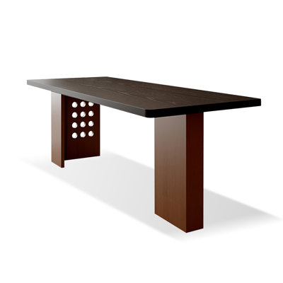 Black + Brown Rectangular Solid Wood desk