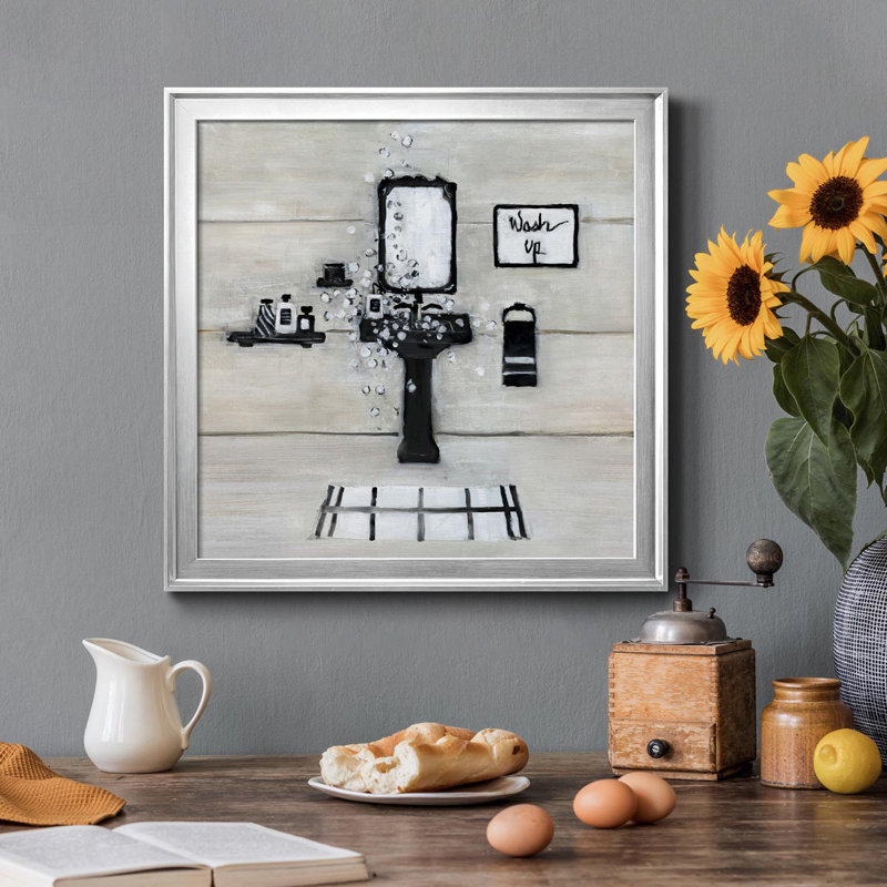 " Wash Up Bath " Painting Print, Silver Framed Canvas, 16" H x 16" W x 1" D
