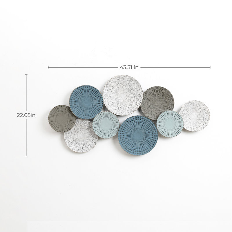 Multi-Color Distressed Plates 43.3-Inch Wide Abstract Metal Wall Decor