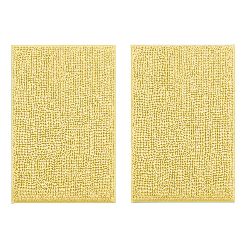 Ensemble de 2 tapis de salle de bain en chenille moelleux et moelleux, Jaune
