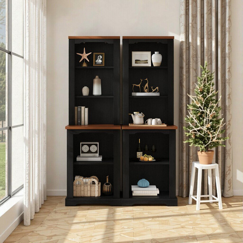 Élégante armoire autoportante deux pièces avec rangement ouvert et conception anti-basculement pour le salon, Noir