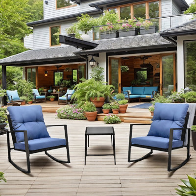 Ensemble de bistro 3 pièces pour patio avec coussin bleu pour jardin