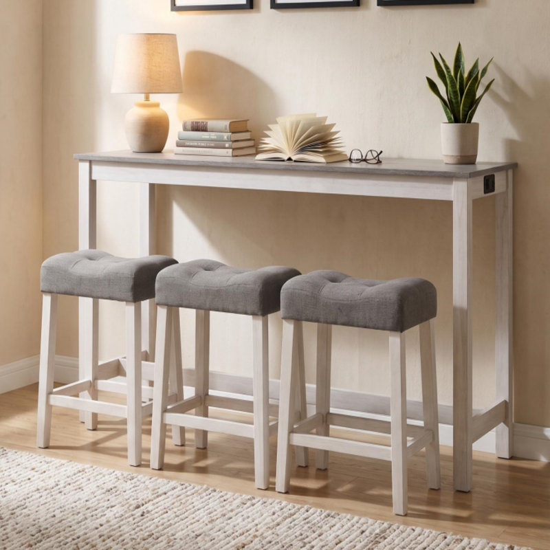 Ensemble de 4 tables de bar, 59 po avec 3 tabourets rembourrés