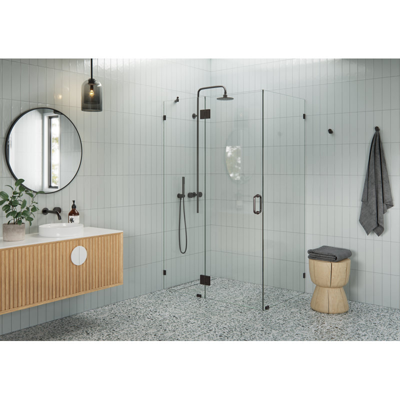 Halo 48 in. x 30 in. x 78 in. 90-degree Fully Frameless Glass Hinged Shower Enclosure, Oil Rubbed Bronze