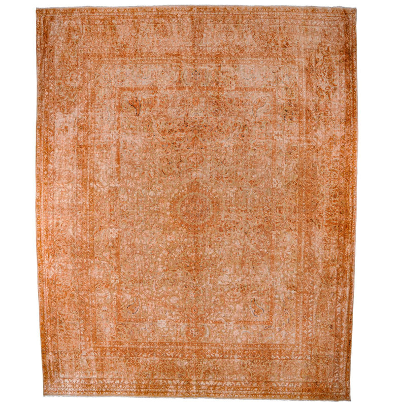 Tapis unique en laine brun / beige 11 pi 9 po x 14 pi 9 po années 1990