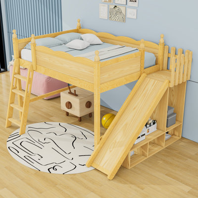 Loft Bed With Storage Shelves And Ladder,Slide
