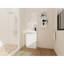 Meuble-lavabo compact autoportant avec rangement moderne, blanc brillant