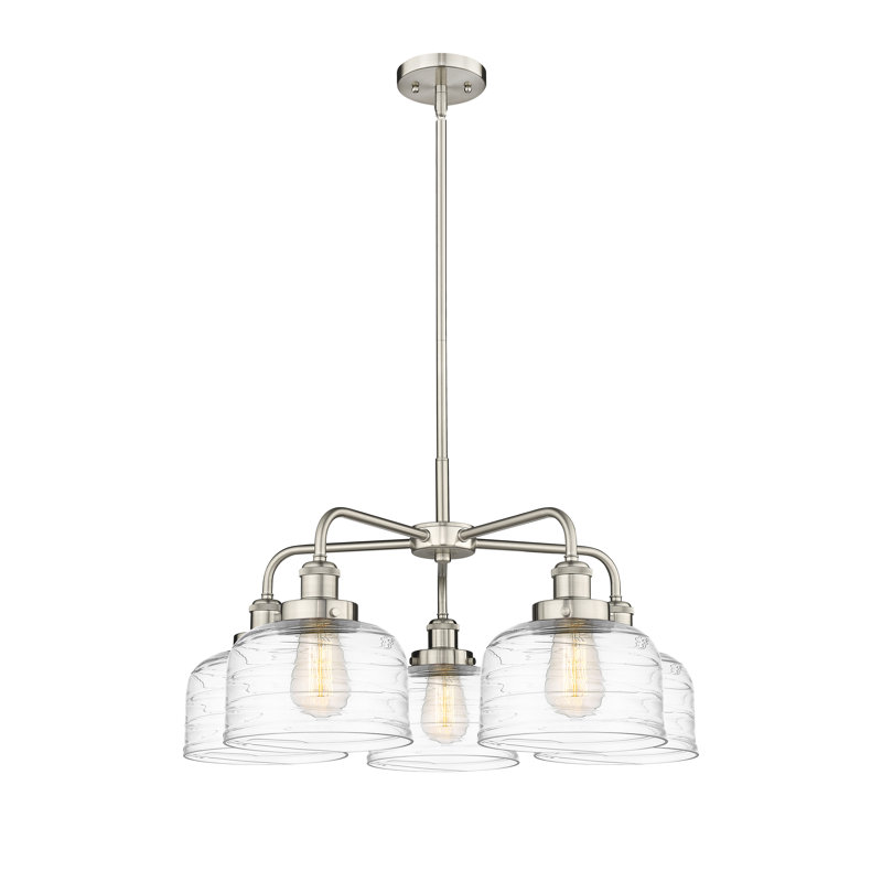 Lustre en verre à 5 lumières Bell, Tourbillon déco transparent, Chrome poli