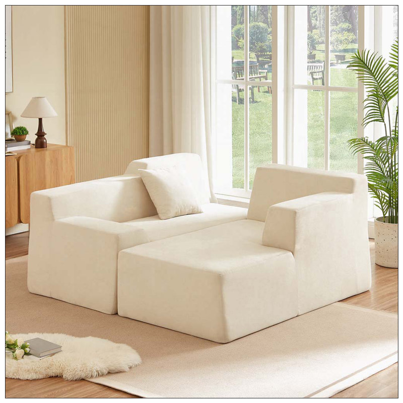 Canapé moderne en forme de L en velours côtelé, Beige-droit