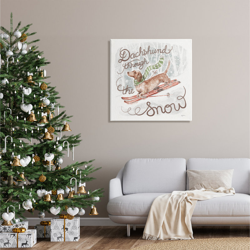 Teckel à travers la neige sur toile, H 30 po x l 30 po x P 1,5 po