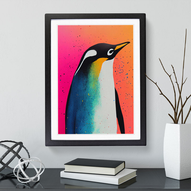 Penguin In Colour No.1 - Print, Black Picture Frame, White, 46cm H x 34cm W