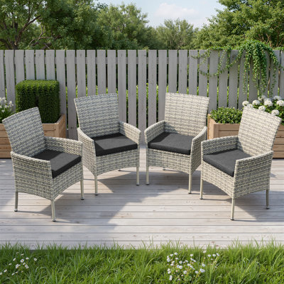 Outdoor Rattan Armchair With Cushion, Ergonomic Patio Dining Chair, All-Weather PE Wicker With Sturdy Metal Frame by Lark Manor
