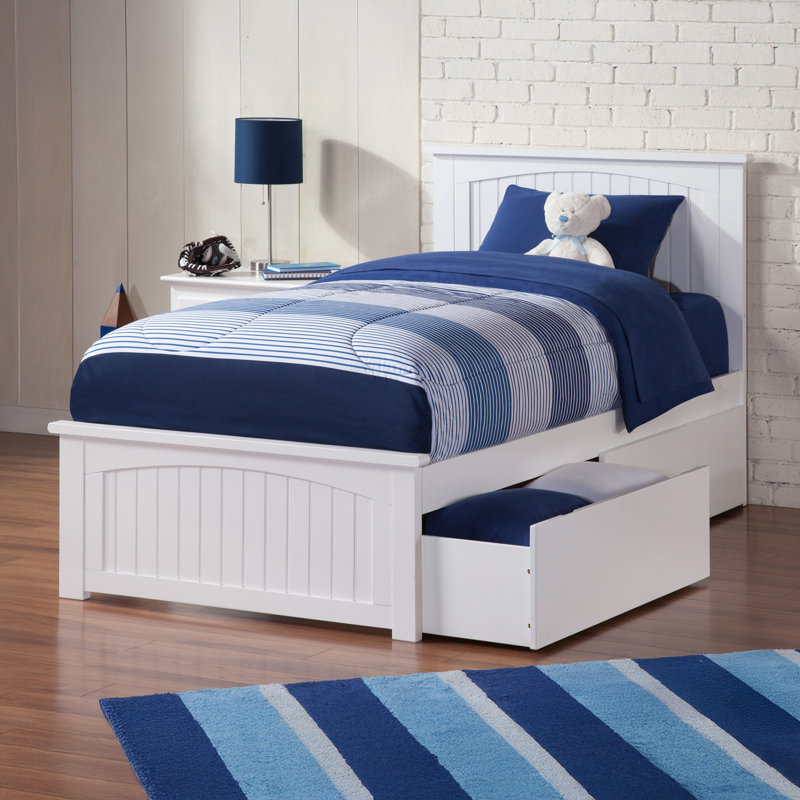 Kindig Solid Wood Coastal Cottage Platform Bed with Matching Footboard and Storage Drawers, White, Twin XL
