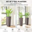 Boîte à fleurs de 2 jardinières de style moderne, 32 pouces de hauteur, capacité de 4 gallons, drainage efficace, poids léger, empilable, pots bruns, hauteur, sans assemblage
