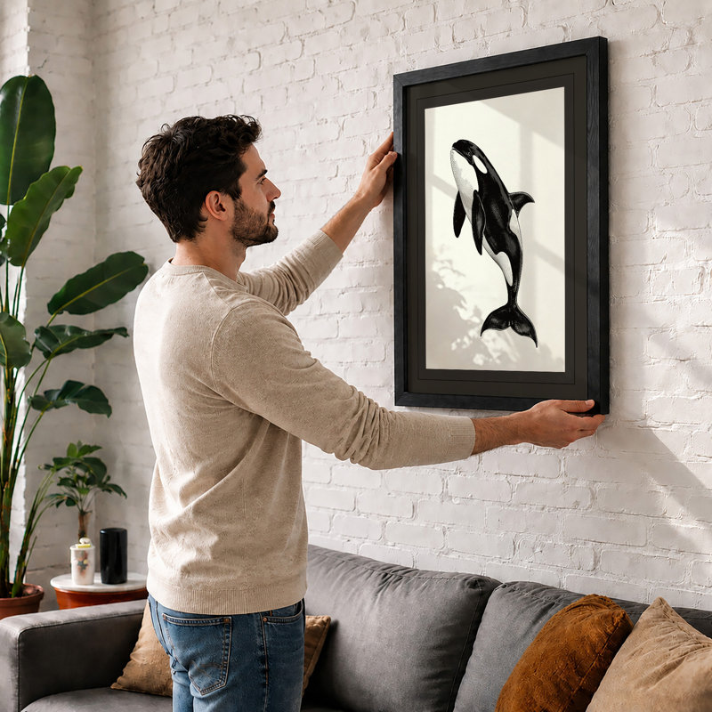 Leaping Orca Coastal - Framed Print, A4 - 29.7 x 21.0 cm, White