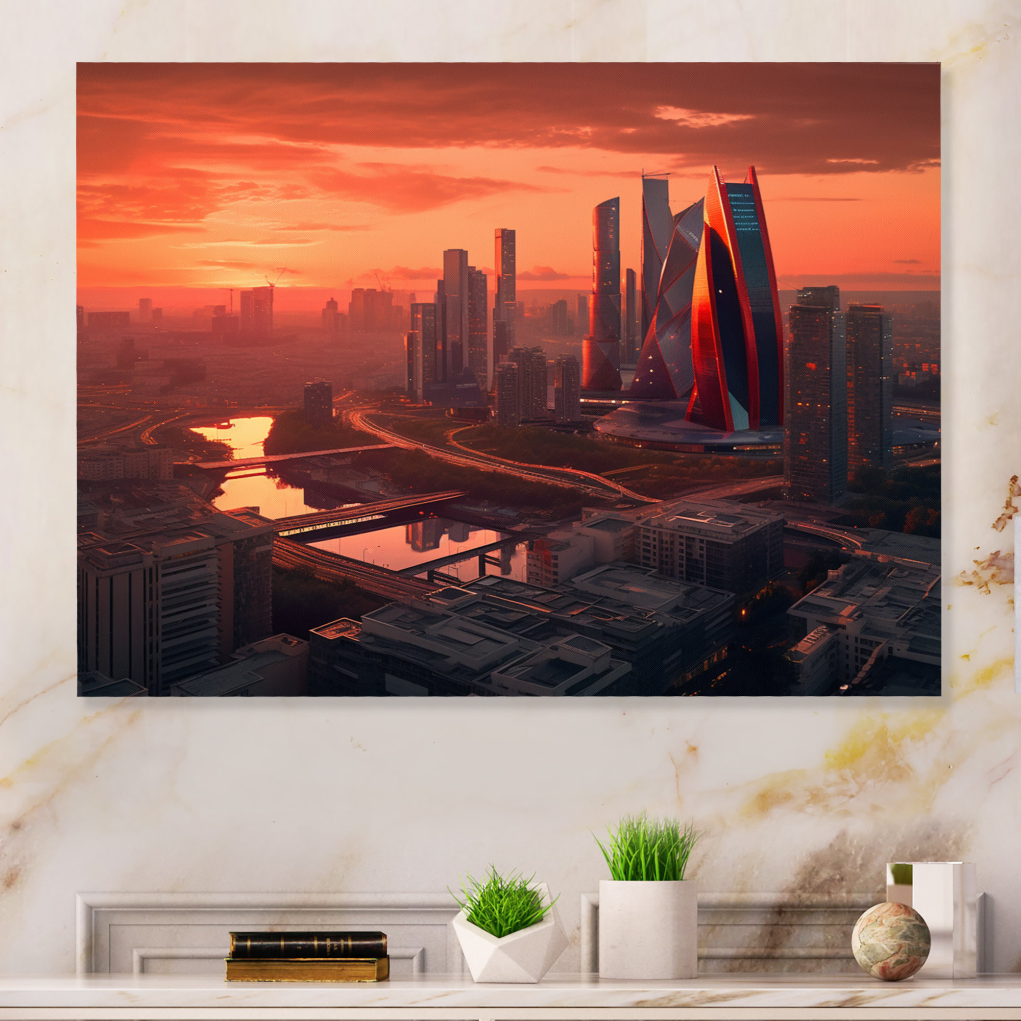 Red Barrel Studio® Orange and Pink Architectural Marvels II City Art