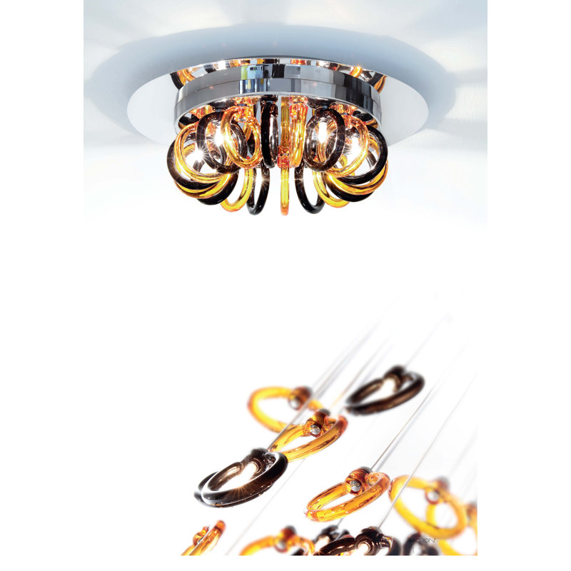 9 Light Ceiling Light, Crystal and amber