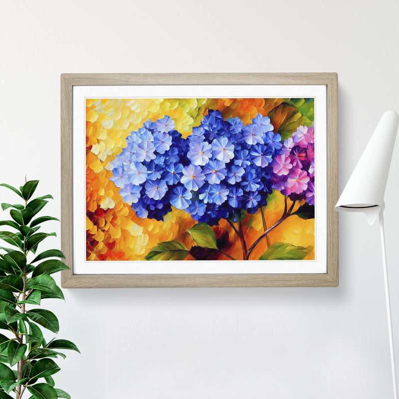 Hydrangea Flower Vol.2 - Single Picture Frame Painting, 46cm H x 64cm W x 2cm D, Oak