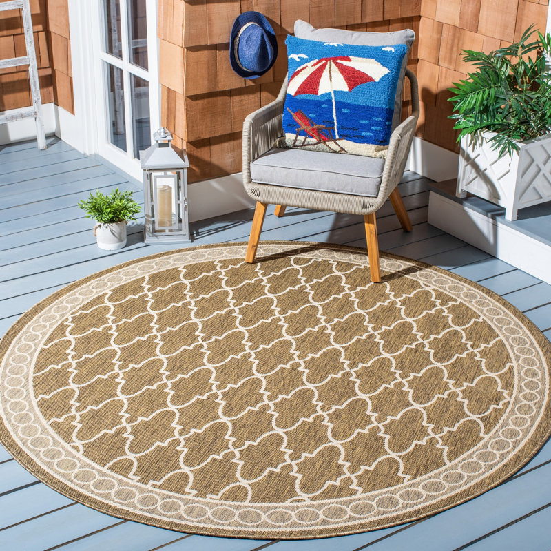 Tapis intérieur / extérieur beige Herefordshire, Rond 6 pi 7 po