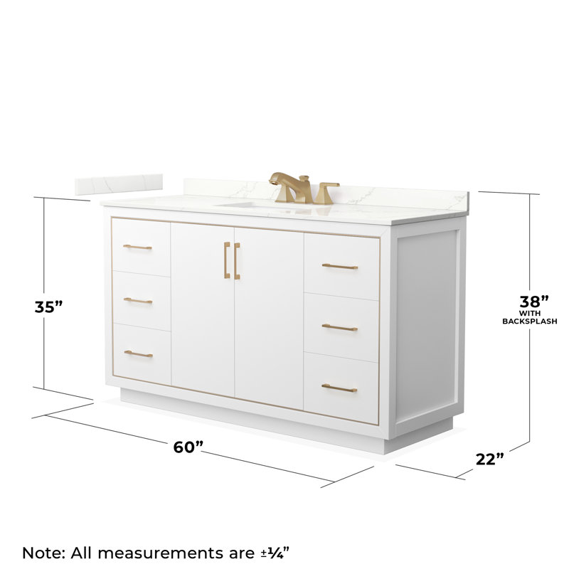 60'' W Single Vanity, Giotto Quartz, White, Satin Bronze