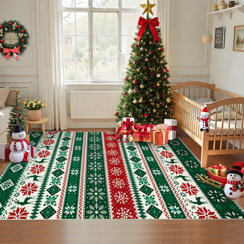 Tapis lavable Christmas Christmas, Rectangulaire 8 pi x 10 pi, Vert