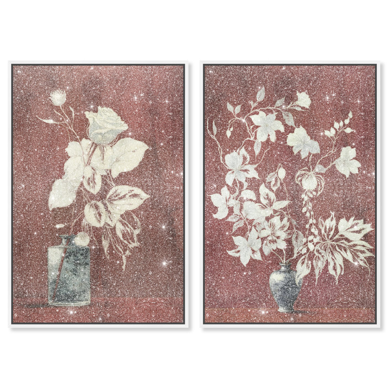 Romance Vases Set Canvas Floral & Botanical Print by Oliver Gal, Black Frame, 10 x 15, 21"H x 31"W, White Floater Frame