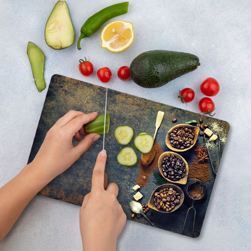 Planche à découper en verre trempé de qualité supérieure Flourish, 9,8 x 13,8 pouces | Pieds en silicone 100% antibactériens, faciles à nettoyer et antidérapants | Cuisine durable indispensable pour une préparation sécuritaire des aliments, design élégant et fonctionnel